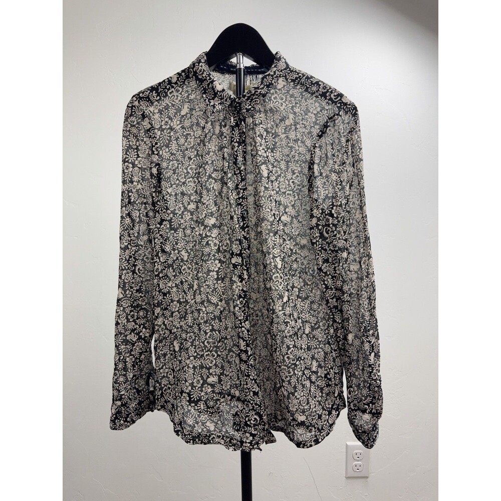 Anthropologie Hei Hei Top XS Black Sheer Floral Button Down Boho Romantic Blouse